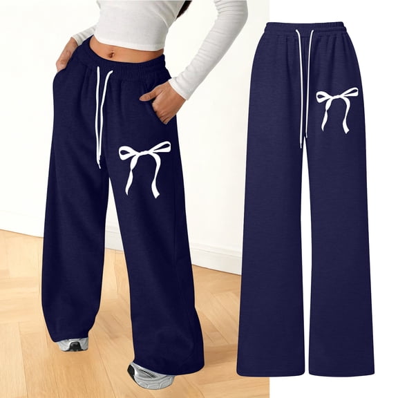 Kids Girls Sweatpants Bow Tie Wide Leg Sweatpants Drawstring with Pockets Girls Navy Sweatpants Girl Pants Size 4-5 Years