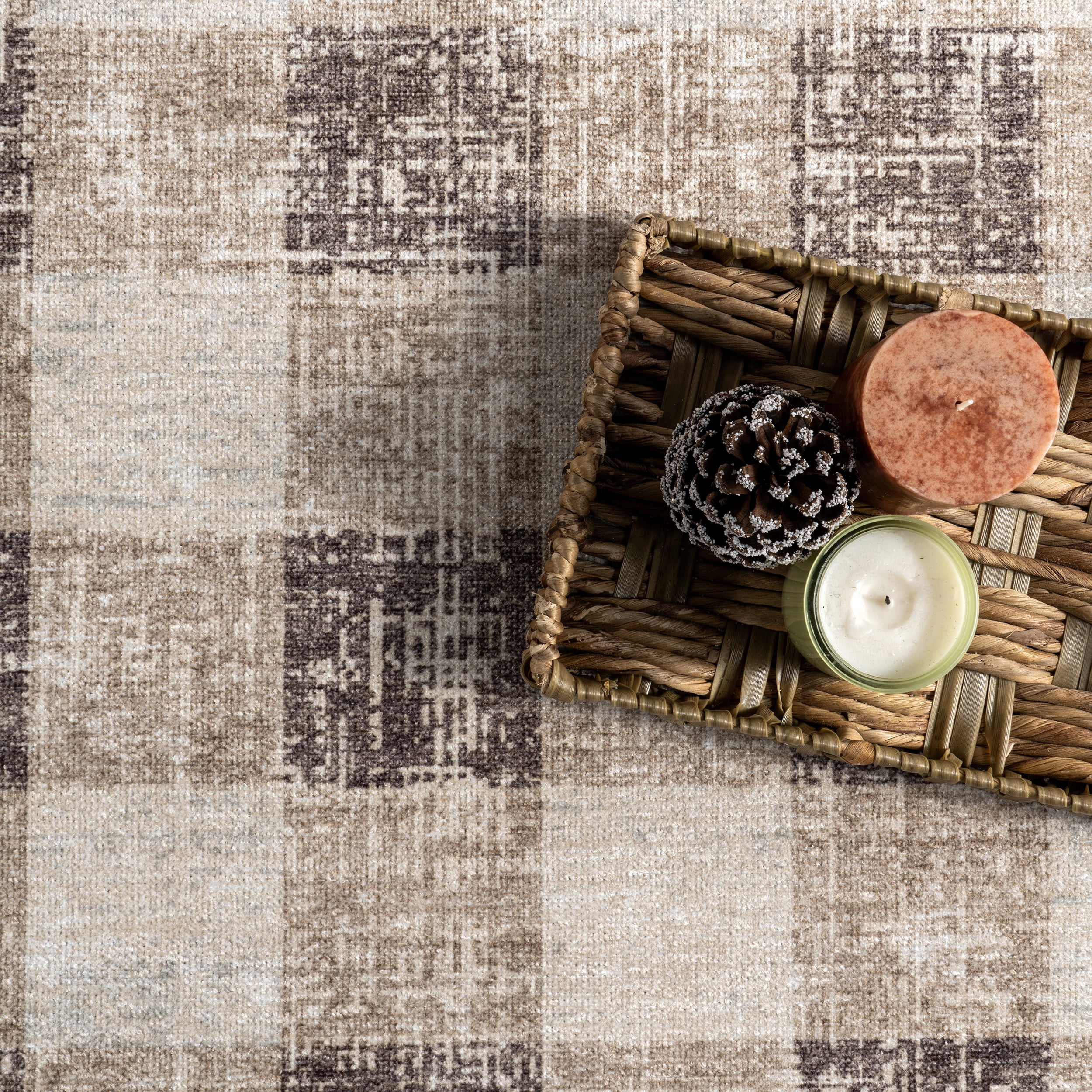 nuLOOM Drew Gingham Plaid Machine Washable Area Rug, 4' x 6', Light Brown