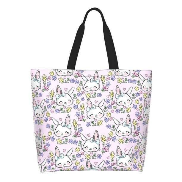 Balery Purple Rabbit Bolsa Tote Estilo Estético con Cremalleras, Bolsa de Hombro, Bolsa de Compras Grande y Plegable