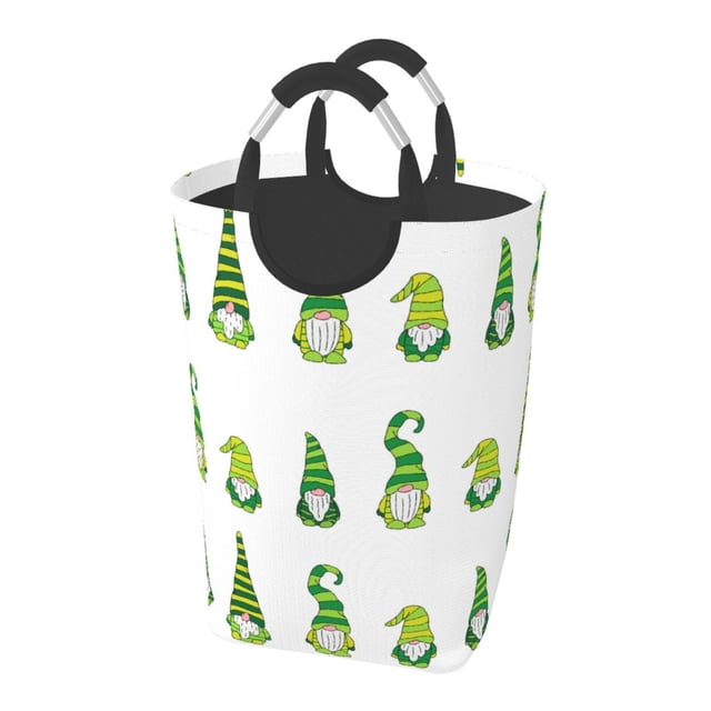 DouZhe 50L Rectangular Laundry Basket, Small Goblin Gnomes Green Prints Waterproof Foldable Laundry Hamper with Aluminum Handles