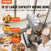 VEVOR Commercial Food Mixer, 10QT Commercial Stand Mixer with 3 Adjustable Speeds, 550W Dough Mixer with Stainless Steel Bowl and 3 Mixing Attachments, Ideal for Restaurant, Bakery, Pastry Shop, Cafe