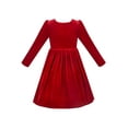 thumbnail image 2 of Girls Dress Red Christmas Pearl Collar Velvet Long Sleeve Pageant Party 7 Years, 2 of 6