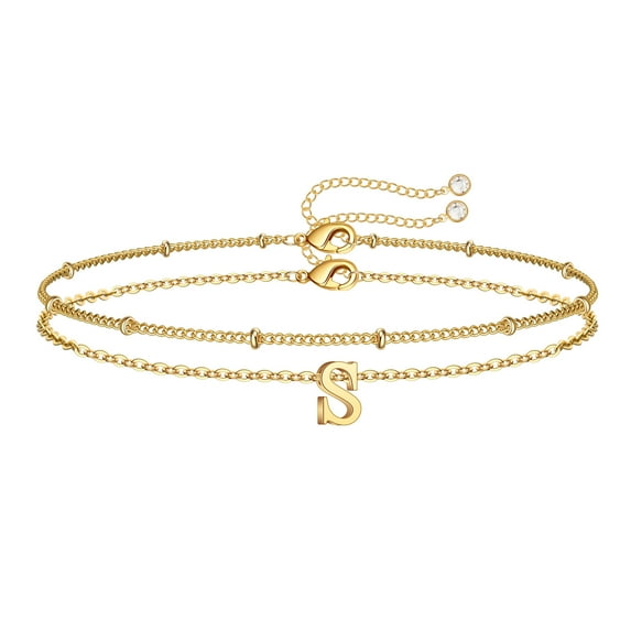 TINGN Gold Initial Bracelets for Women Girls 14K Gold Plated Layered Initial Bracelets for Women