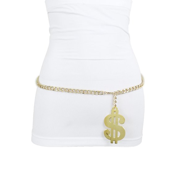 Women Gold Metal Chain US Dollar Money $ Charm Hip Hop Belt M L XL