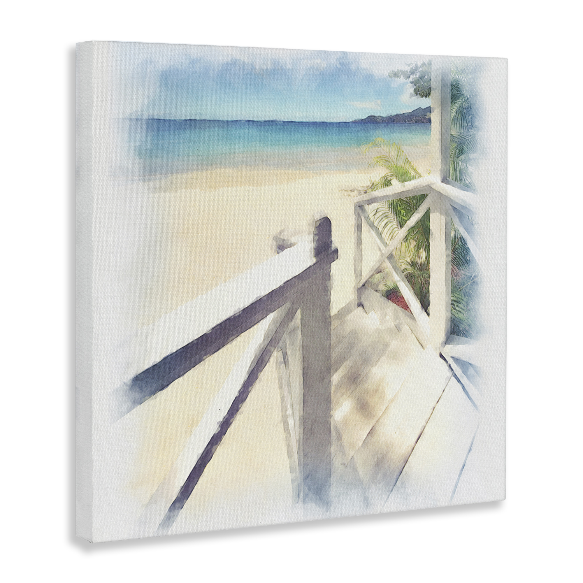 Stupell Industries Faded Beach Steps Landscape & Nature Painting Wrapped Canvas Art Print Wall Art, 30 x 30