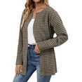 thumbnail image 3 of HUBERY Women Open Front Long Sleeve Houndstooth Plaid Print Cardigan, 3 of 6