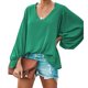 thumbnail image 1 of Blusa de manga larga para mujer Camisas con cuello en V Blusas de manga de obispo sueltas casuales de color puro, 1 of 7
