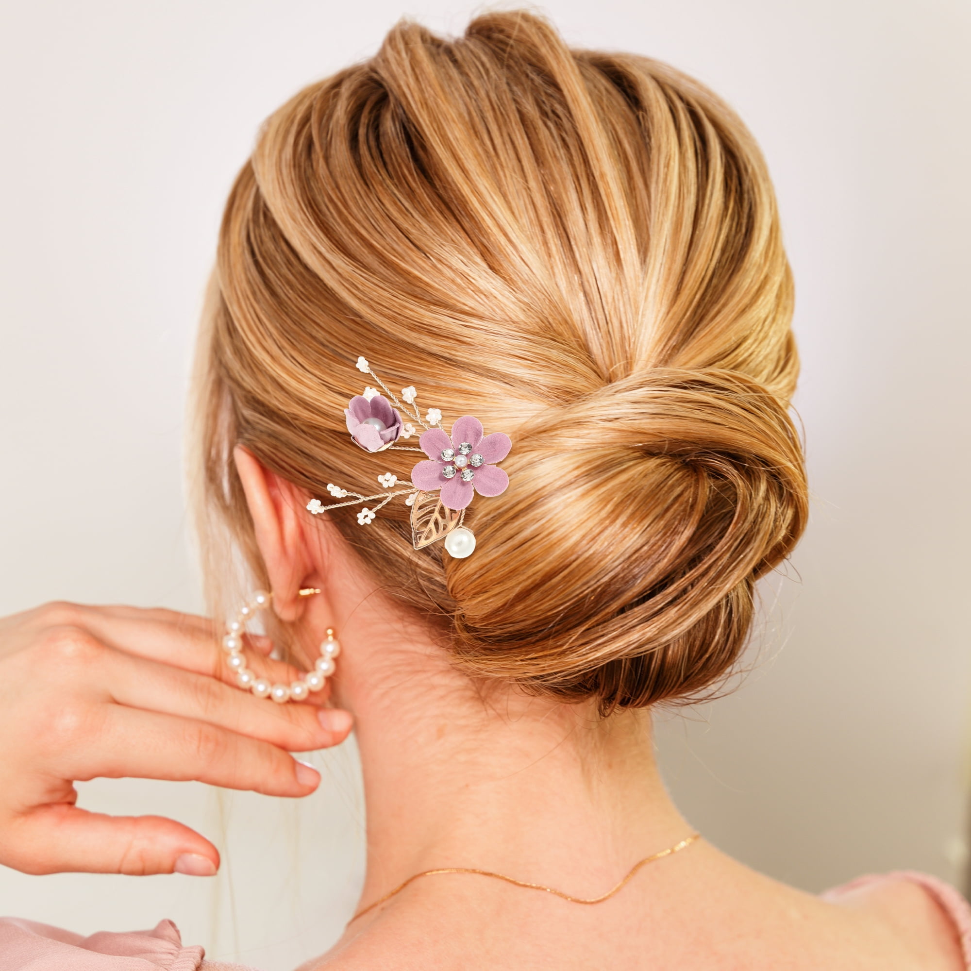 Unique Bargains 4 Pcs Rhinestone Hair Comb for Bride Flower Side Comb Headpiece Purple