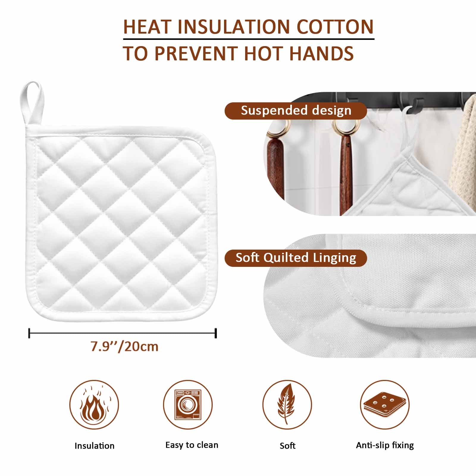 White Pot Holders for Kitchen Heatproof Potholder, 3 Pack Modern Simple White Backdrop Hot Pads Multipurpose Oven Pads Cloth Potholders Trivet for Cooking Baking
