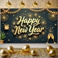thumbnail image 3 of Golden Sparkle Happy New Year Banner Firework Design New Year Display Star Pattern Clock Festive Backdrop for New Year Party Holiday Celebration Year-end Event, 3 of 9