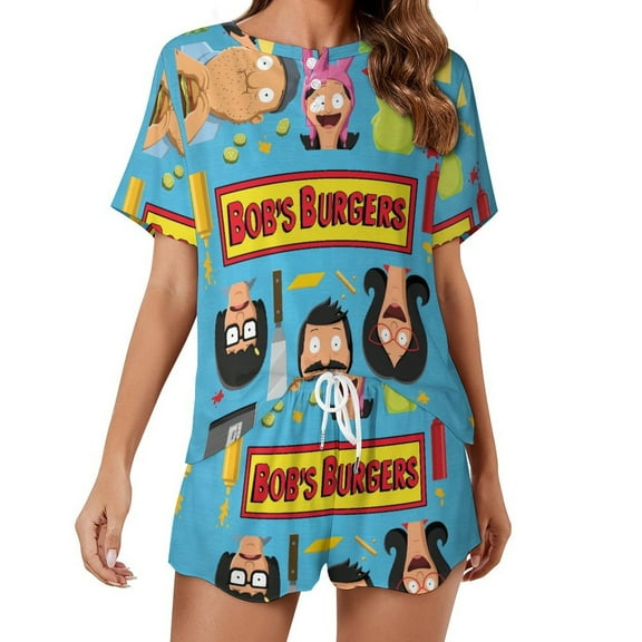 Women's Bob's Bur-Ger Pajamas Set 2 Piece Short Sleeve Shirt and Shorts Loungewear Sleepwear