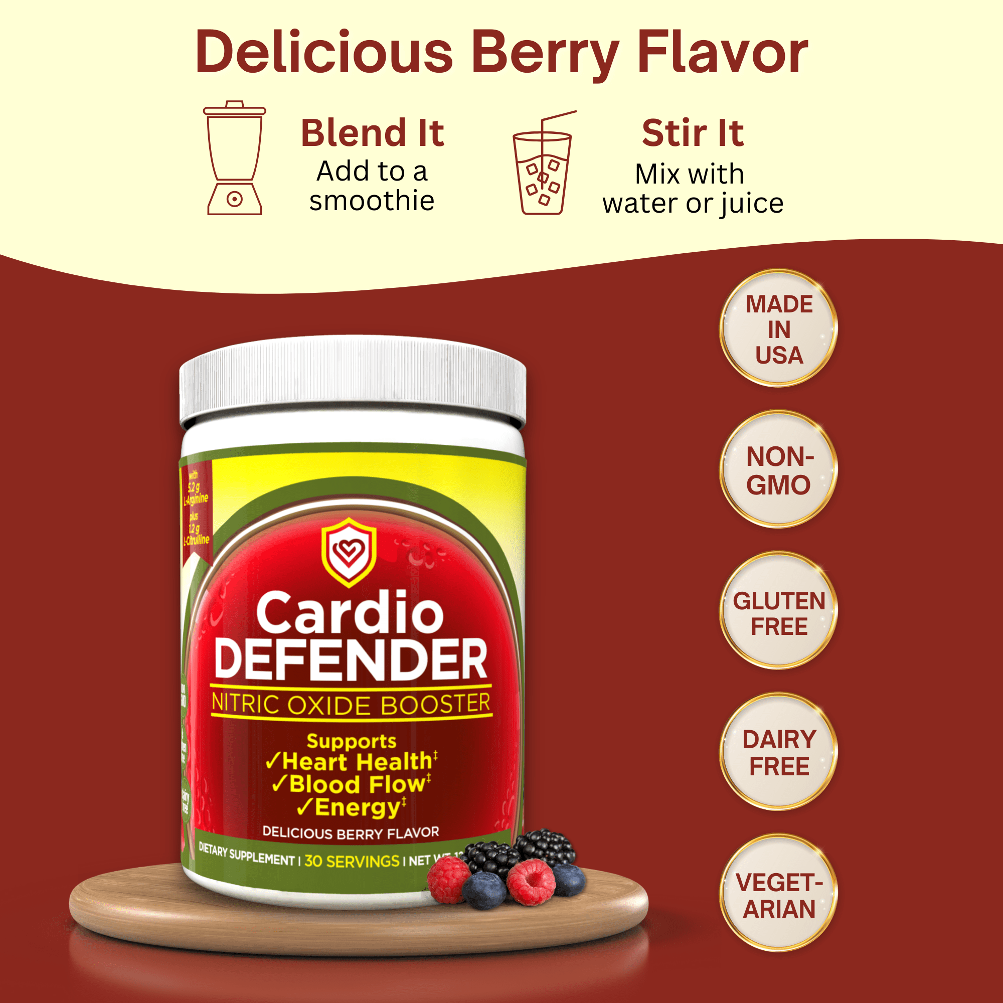 Cardio Defender - L-Arginine Powder with 5,200mg L-Arginine Per Serving- Heart Health Drink Mix