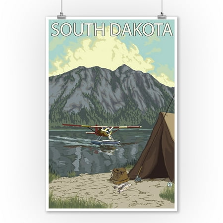 Bush Plane Fishing - South Dakota - LP Original Poster (9x12 Art Print, Wall Decor Travel (Best Fishing In South Dakota)