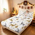 thumbnail image 3 of Manfei Christmas Moose Queen Sheets, Winter Holiday Tree Print Queen Sheet Sets, White Gold, 4pcs, 1 Flat Sheet, 1 Fitted Sheet and 2 Pillowcases, 3 of 6
