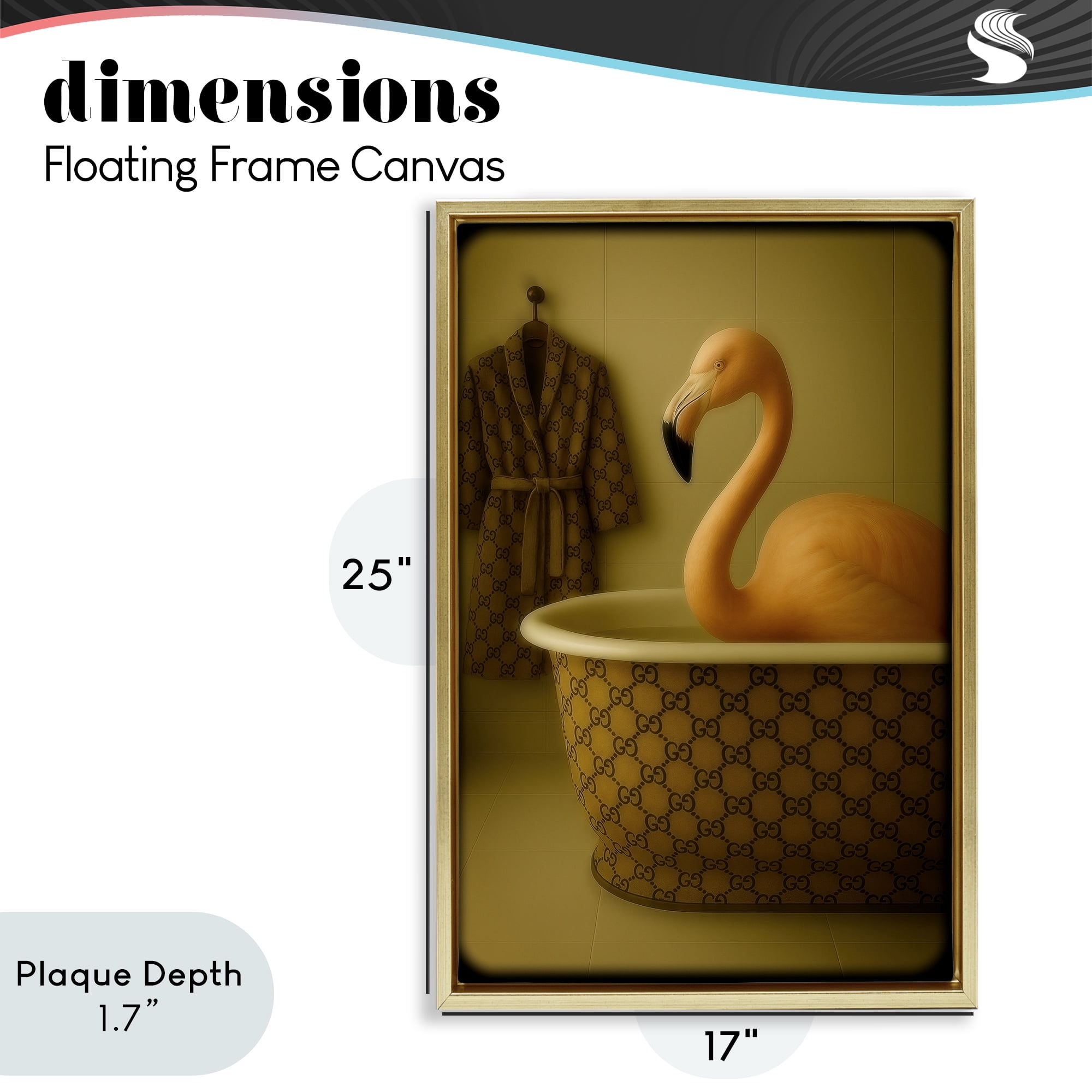 Stupell Industries Couture Flamingo in Luxury Tub Gold Framed Floater Canvas Wall Art, design by Grotto Studios