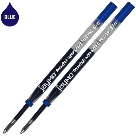 Jaymo Replacement for Cross Slim 8910-2 - Measures 4 in / 102 mm Long - Gel Rolling Ball Pen Refill - 2 Blue