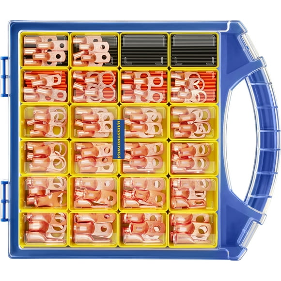 haisstronica 220 Pcs Kit d'Extrémités de Câble de Batterie, 110 Pcs AWG 8 6 4 2 1 Cosses de Fil de Cuivre Robustes, Cosses de Câble de Batterie Œillets de Connexion