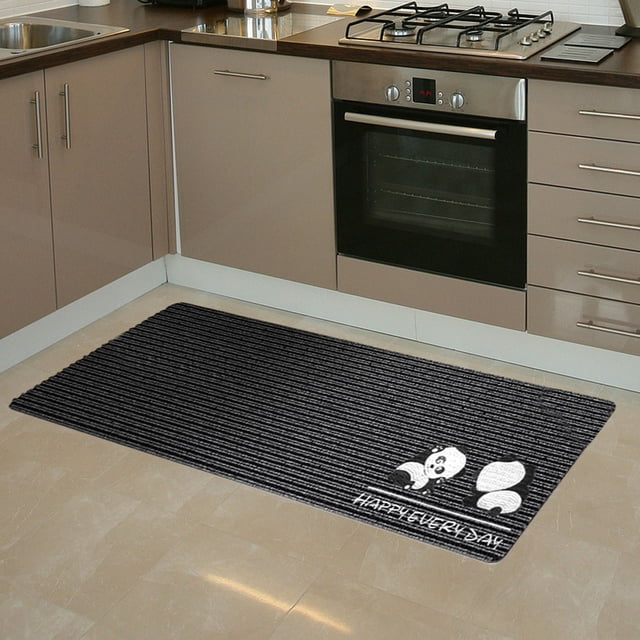 Alfombrilla de cocina, antideslizante, resistente a las manchas, reductora de fatiga, diseño ergonómico, absorbente de agua, patrón de rayas, fibra de poliéster negra con respaldo de TPE