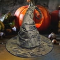 thumbnail image 3 of Sombrero de bruja para disfraz de Halloween, sombrero de cosplay, accesorios para disfraces y utilería para el escenario. Oro, 3 of 8