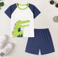 thumbnail image 2 of NOLDARES Toddler Boys Summer Outfits Embroidery Short Sleeve Shirt and Striped Shorts Sets 2Pcs Summer Clothes Set Blazer,2-3 Y, 2 of 9