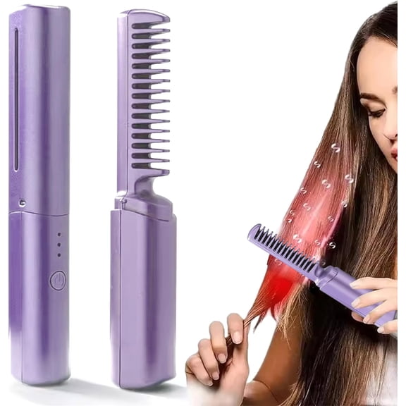 Ceramic Hairdressing Comb, 2-in-1 Electric Comb & Hair Straightener for Straight and Curly Hairs