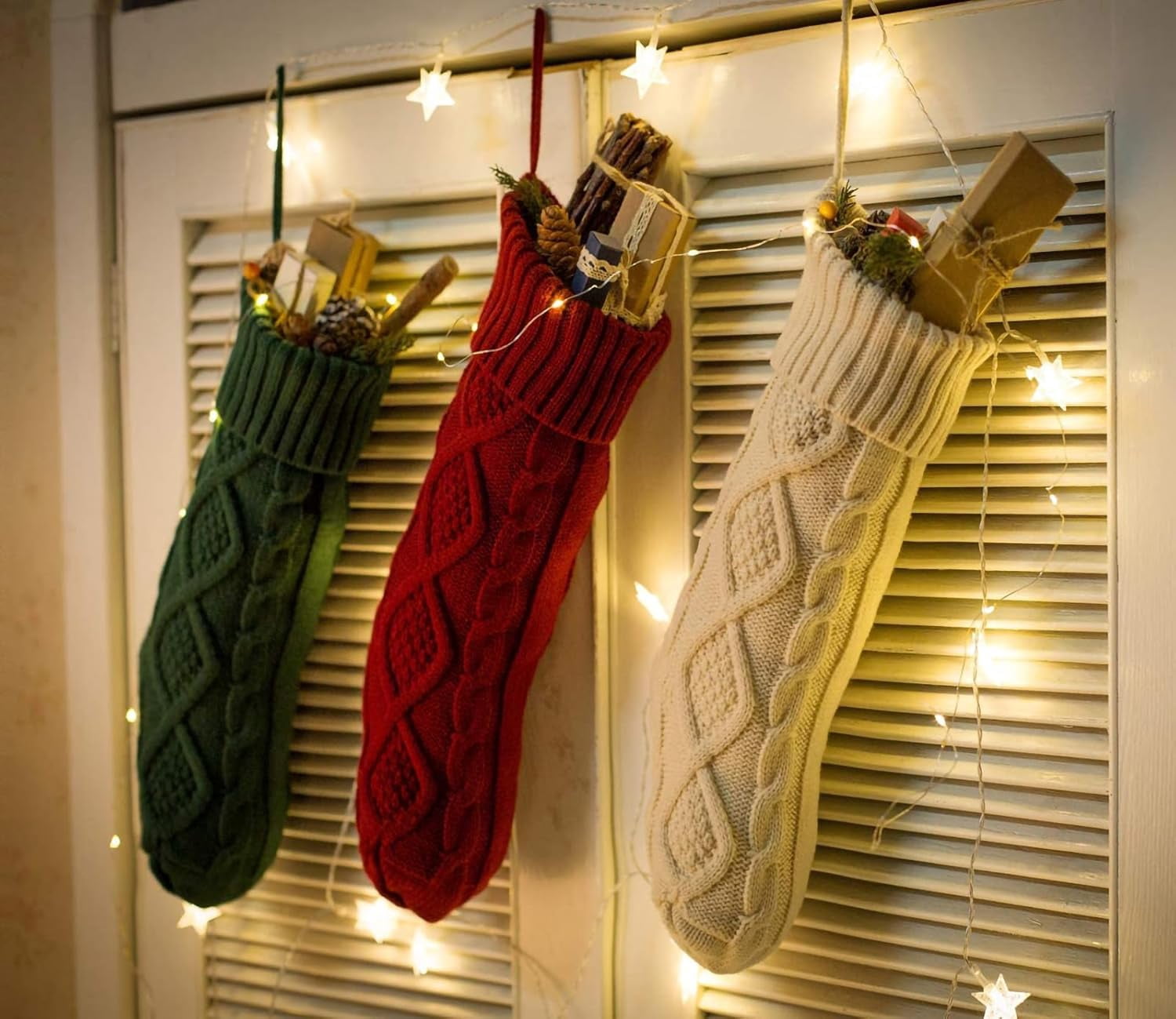 Christmas Stocking Sets 18 Inches Large Size Cable Knitted Stocking Gifts & Decorations for Family Holiday Xmas Party
