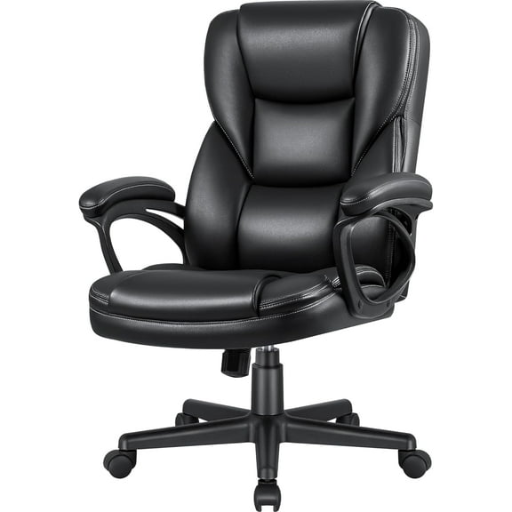 JUMMICO Executive Office Chair High Back Managerial Home Desk Chair, Adjustable Swivel Computer PU Leather Chair with Lumbar Support (Black)
