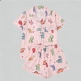 thumbnail image 2 of Likimi Pajamas For Women Set Lapel Button Down Dinosaur Print Short Sleeve Pjs Tops With Shorts Loose Fit Soft Casual Homewear Pink Size L, 2 of 3