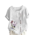 thumbnail image 2 of Blouses pour Femmes, Haut Décontracté en Lin Imprimé à Manches Courtes avec Boutons, 2 of 4