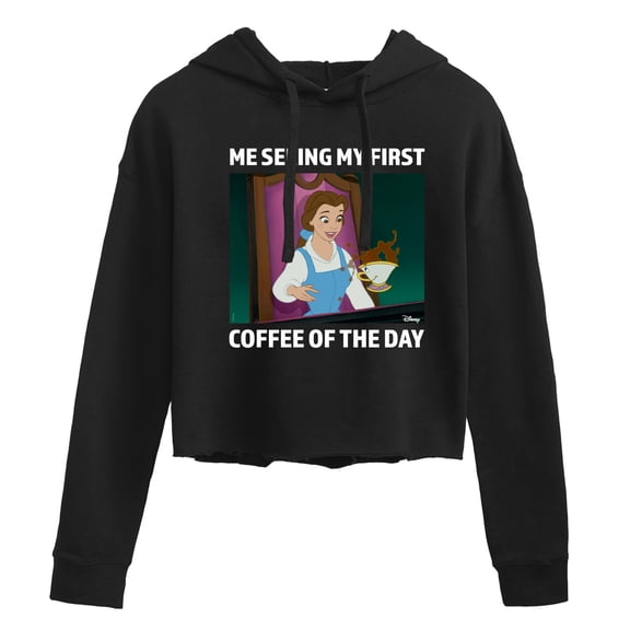 Disney - First Coffee Of The Day - Juniors Cropped Pullover Hoodie