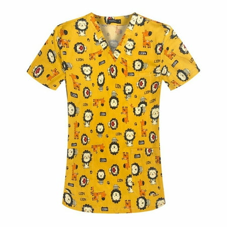 

Cakiesky Scrub Uniforms Womens Breathable V-Neck Short-Sleeve Scrub Shirts for Women Yellow M