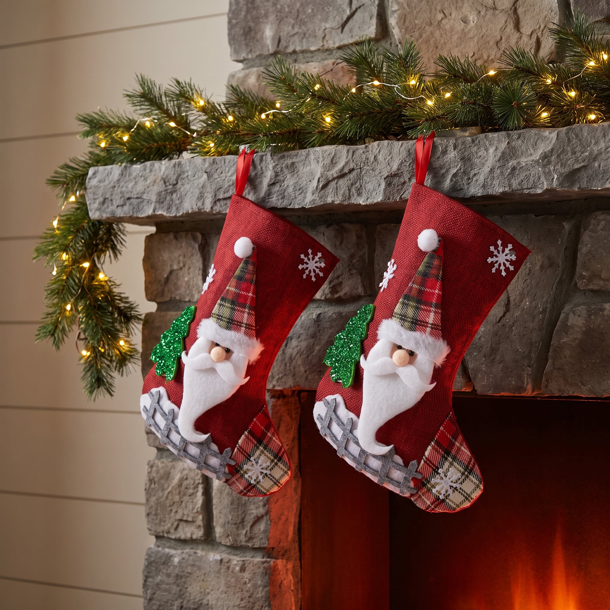 Unique Bargains Cartoon Christmas Stockings Assorted Garland Accents Red Old Man 8"