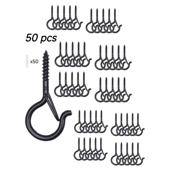 COREBAY 50-Pack Swivel Screw Hooks for Outdoor String Lights & Hanging Baskets, Secure Buckle Eye Hooks for Wall, Ceiling, Patio, Planter – Heavy Duty