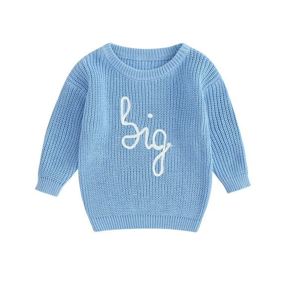 Okbabeha Baby Toddler Girl Boy Knit Sweater Letter Print Sweatshirt Big Sister Little Sister Matching Outfits Fall Winter Clothes
