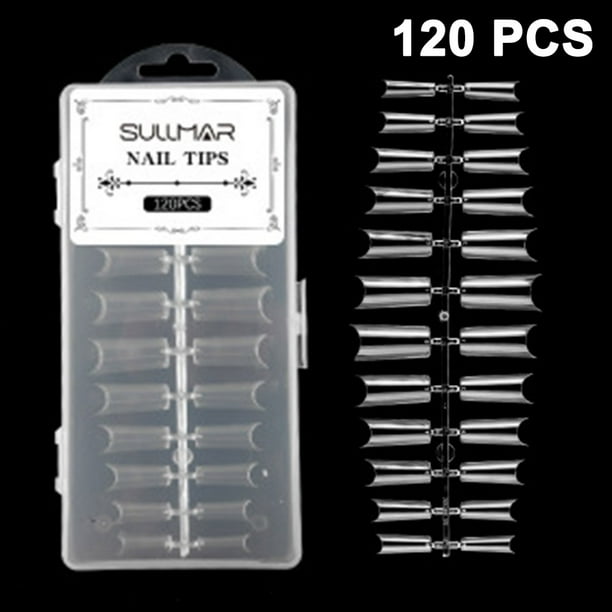 Puntas de uñas acrílicas transparentes, 120 piezas, uñas postizas con caja, puntas de uñas francesas transparentes para salones de uñas.