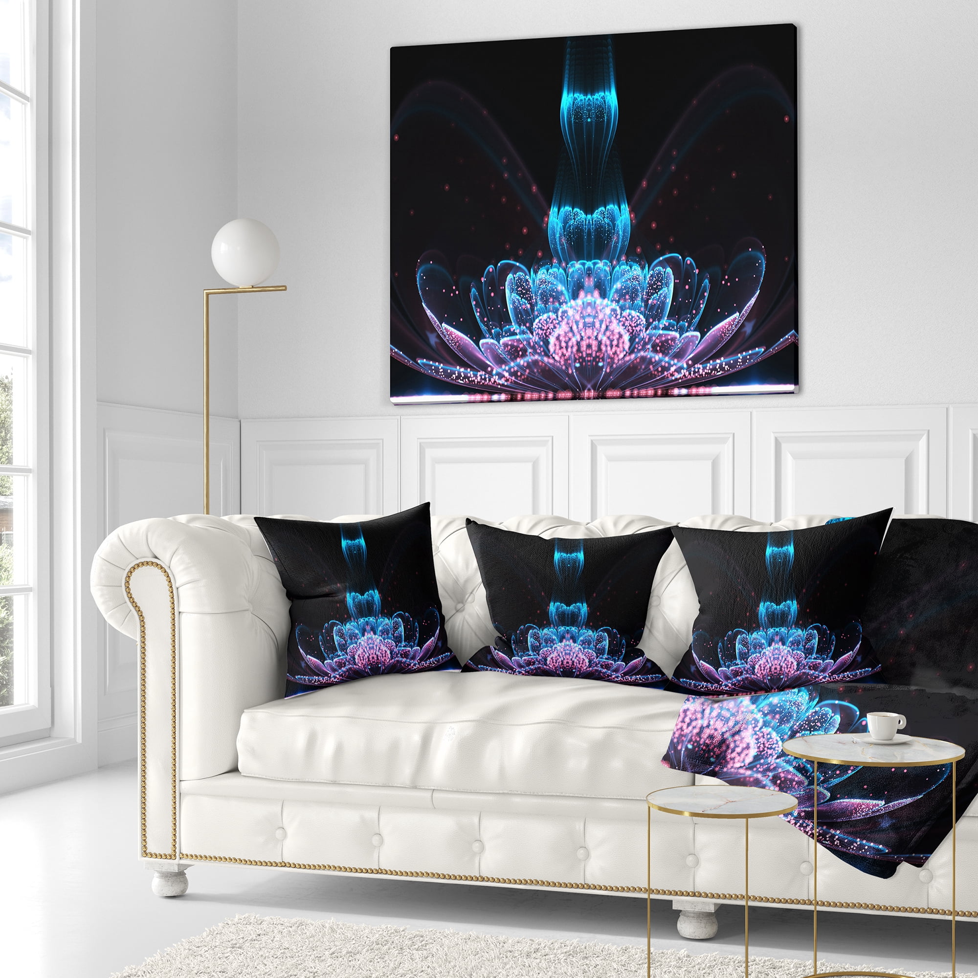 Designart Fractal Flower Blue Purple Digital Art - Floral Throw Pillow - 16x16