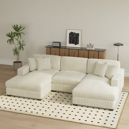 UIXE 118" Modular Sectional Sofa, U Shaped Cloud Couch for Living Room Modern Upholstered Deep Seat Couch, 3-Seat, White