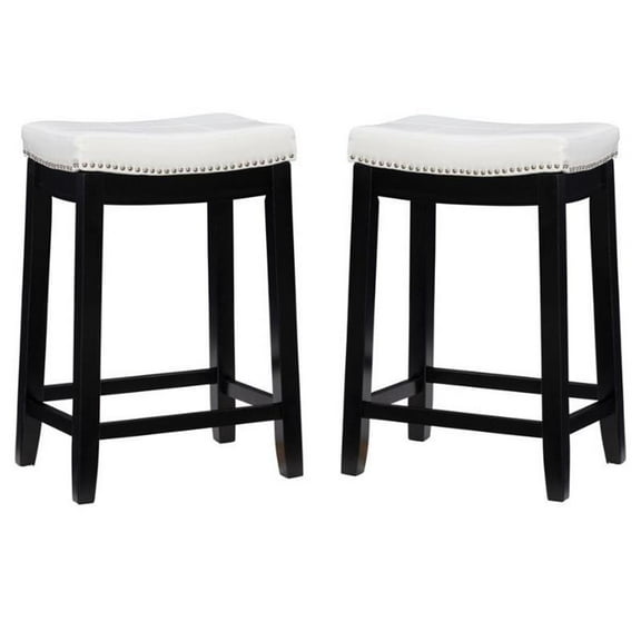 Home Square 2-Piece Furniture 26" Wood Counter Stool Set in White