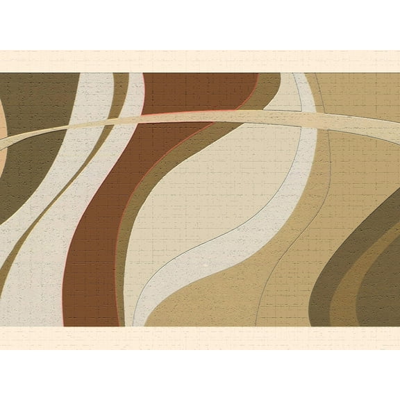 Dundee Deco's Peel and Stick Wallpaper Border - Abstract Green Beige Orange Wavy Lines Wall Border Retro Design, 15 ft x 7 in, Self Adhesive