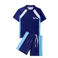 thumbnail image 3 of DAETIROS Girls 2 Piece Swimsuit Set Rash Guard & Swim Shorts UPF 50+ Soft Cotton Blend Lace Trim Navy Blue,Size 14-16 T, 3 of 7