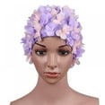 thumbnail image 1 of 2 Pack Fashionable Swim Cap Floral Petal Stylish Swimming Hat Bathing Caps for Women, 1 of 4