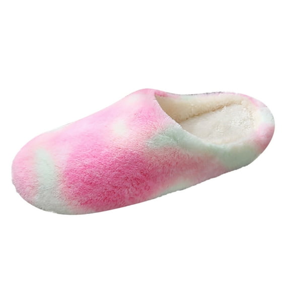 Women's Slippers Round Toe Velvet Tie-Dye Shoes Multicolor Comfort Slippers for Women Indoor Footwear