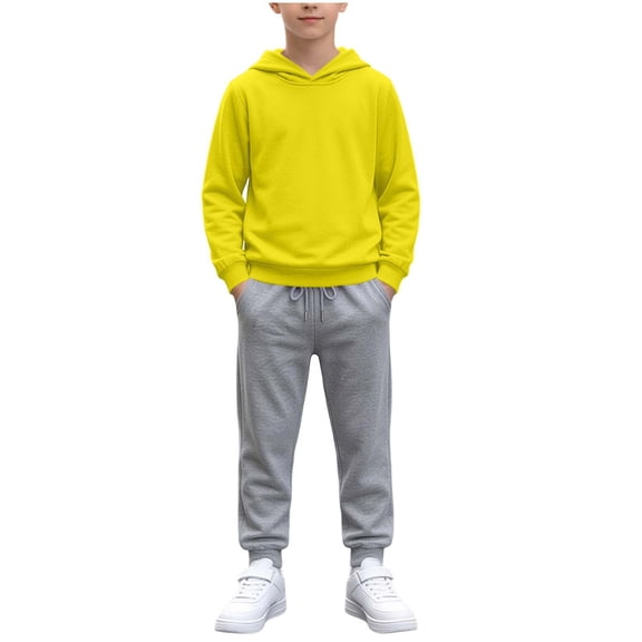 Kids 2 Piece Hoodie and Sweatpants Set Pullover Hooded Sweatshirt with Drawstring Jogger Pants with Pockets Casual Lounge Tracksuit for Boys Girls Ages 1-15 Years