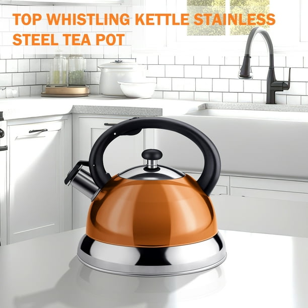 Luzkey Top Whistling Kettle Stainless Steel Tea Pot Heat Handle Tea Kettle Boiling Cookware For Electric Cooktop Induction Cookers Orange Orange 22cmx