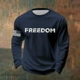 thumbnail image 2 of Men Letter Graphic T Shirts Freedom Long Sleeve Tee Tops Navy 2XL, 2 of 4