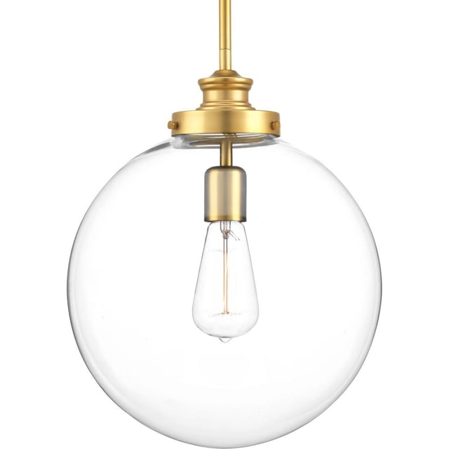 Progress Lighting Penn 1 Light Natural Brass Large Pendant with Clear Glass, Features a Clear Glass Sphere (New Open Box)