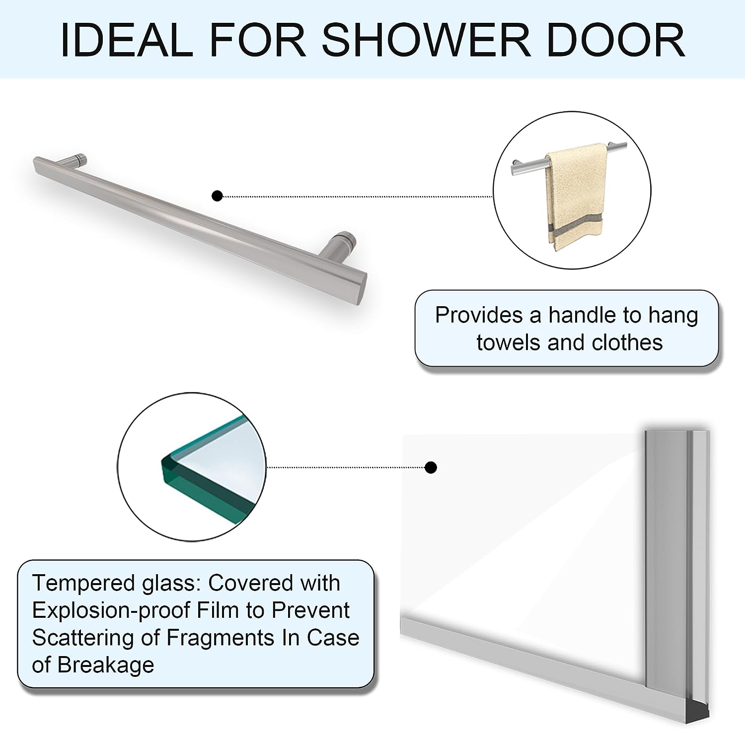 Kullavik Glass Shower Door, 56-60" W x 75" H Frameless Shower Door, Sliding Shower Door with 5/16" (8mm) Certified Clear Tempered Glass, Brushed Stainless Steel Hardware Shatterproof Shower Door