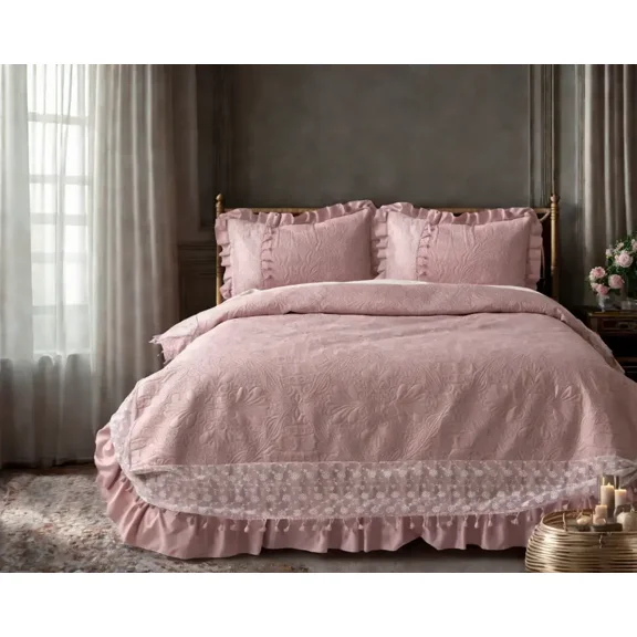 Aura Decor Elegance Modern 1-Piece Bedspread Set, Full Pink