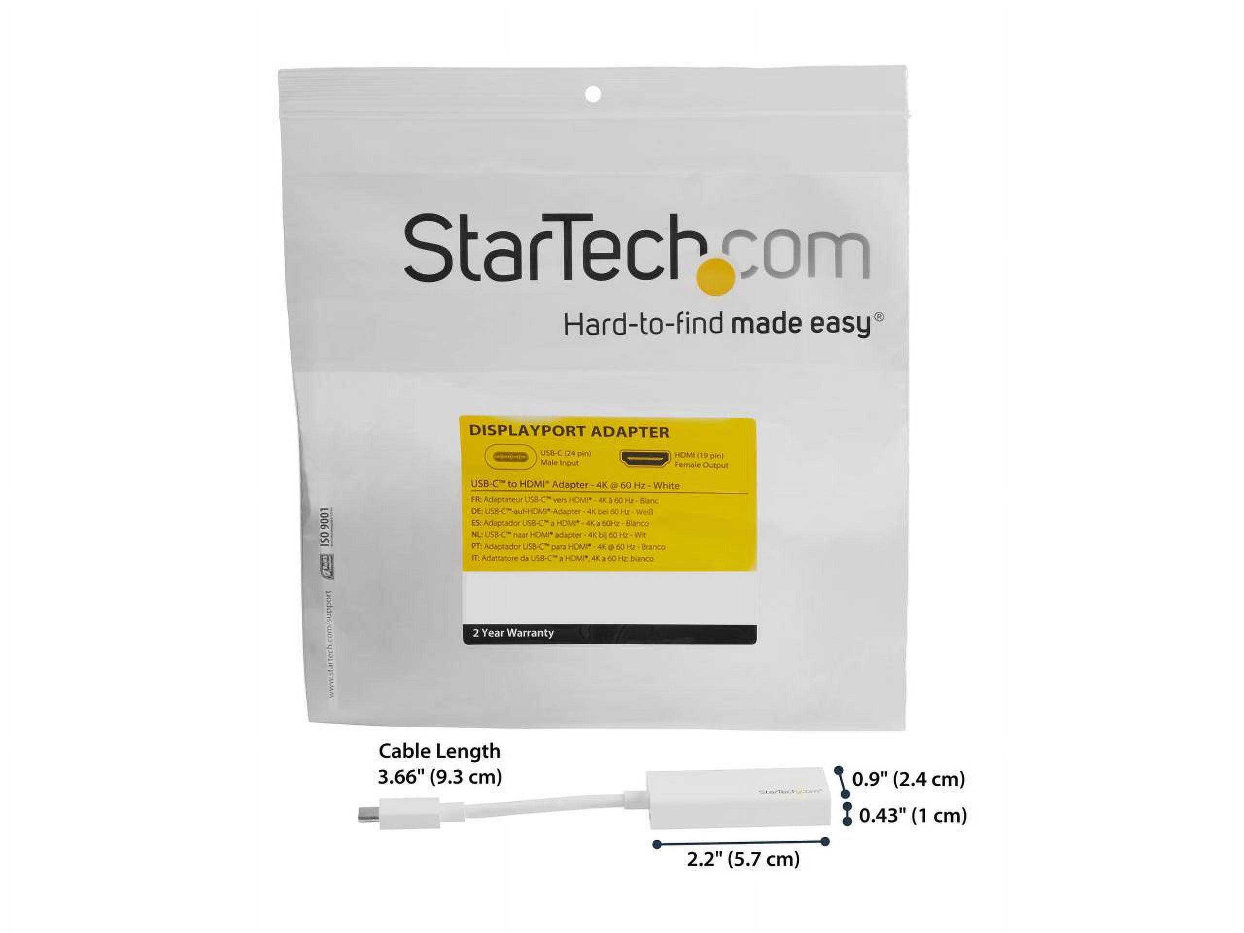StarTech.com CDP2HD4K60W USB C to HDMI Adapter - White - 4K 60Hz - Thunderbolt 3 Compatible - USB Type C to HDMI Dongle Converter (CDP2HD4K60W)