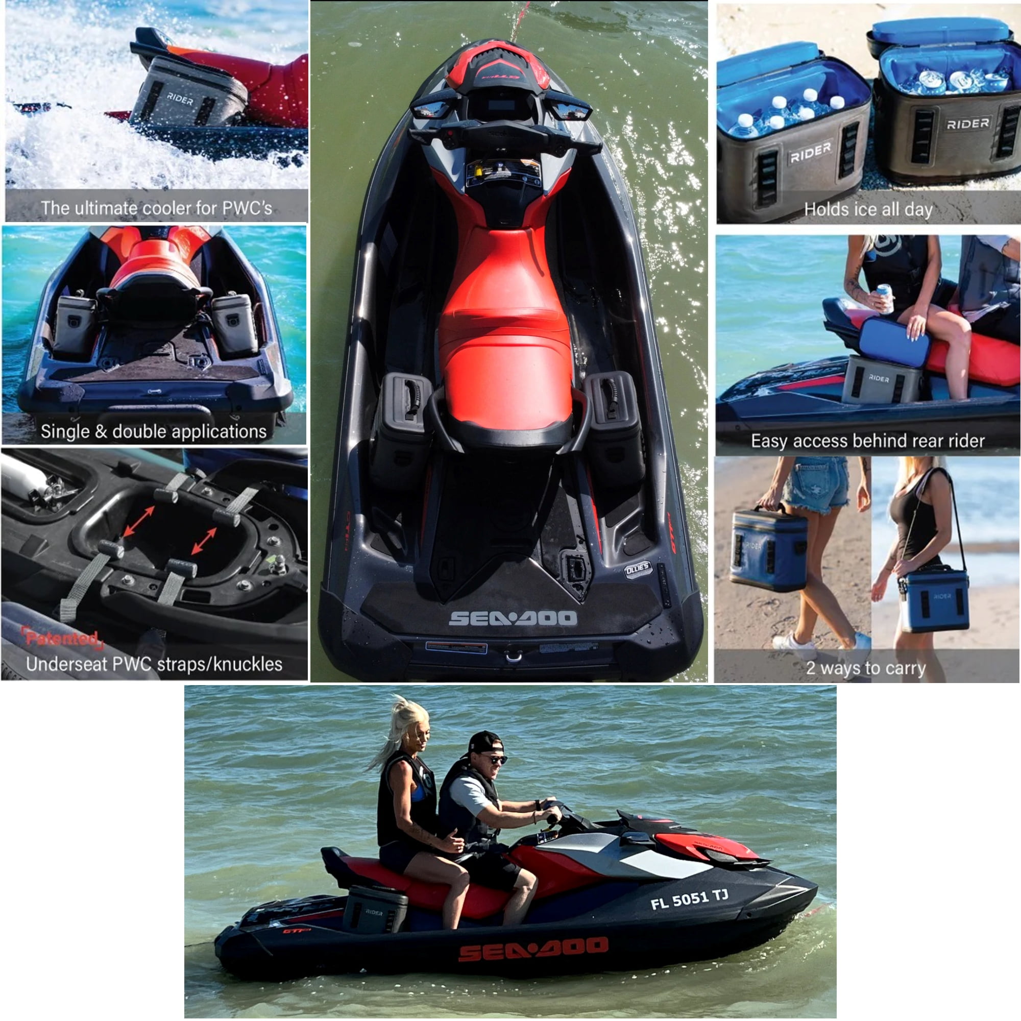 Rider Twin Insulated Cooler Bags Universal for Jet Ski Sea-Doo All Personal  Watercraft PWC